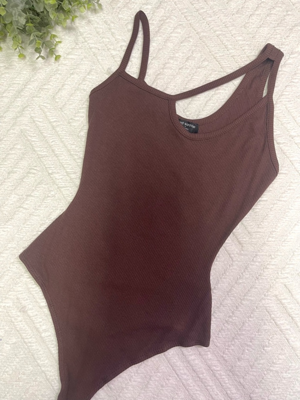 Naked Wardrobe Brown Ribbed Tank Top Bodysuit